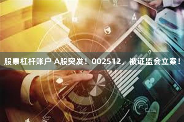 股票杠杆账户 A股突发！002512，被证监会立案！